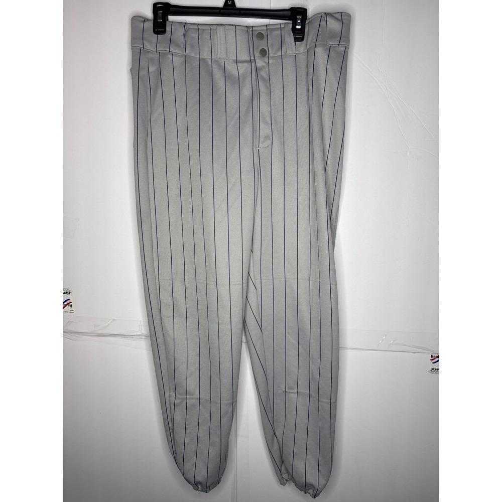Russell Athletic L Men's Grey‎ Pinstripe Baseball Pants Elastic Waist Drawstring